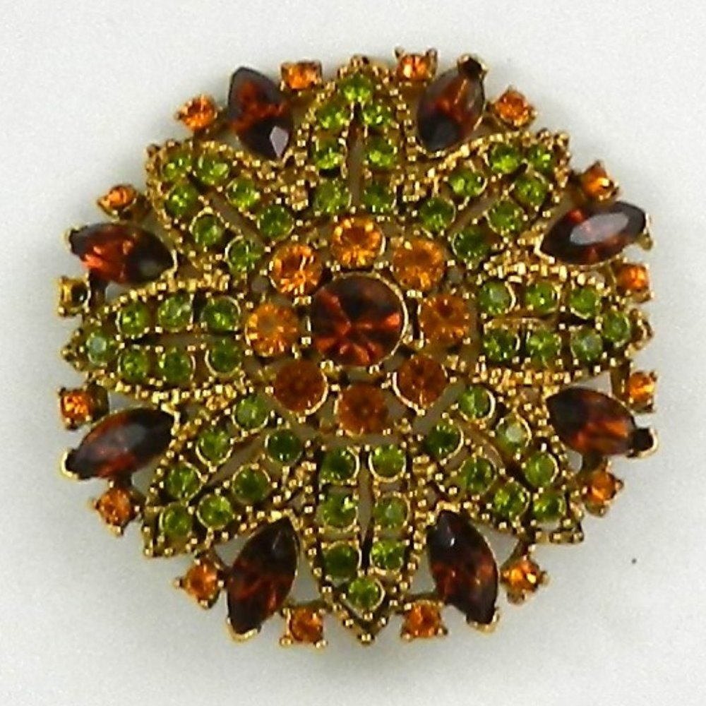 Beautiful Fall Colors Crystal Rhinestone Brooch Unsigned - Picture 2 of 6